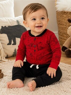 Carter’s Red & Black Long Sleeve Bodysuit & Pants Set 12M NWT